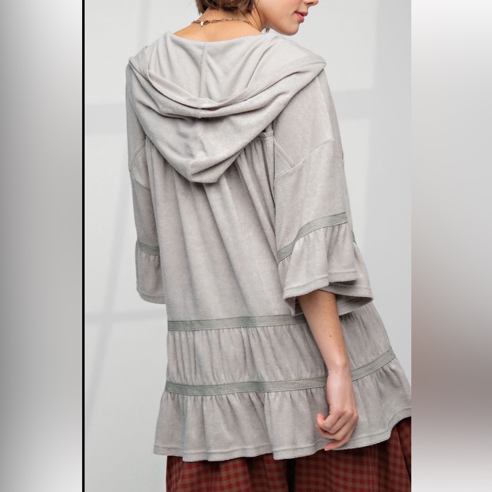 Easel Light Gray Hooded Tiered Knit Top